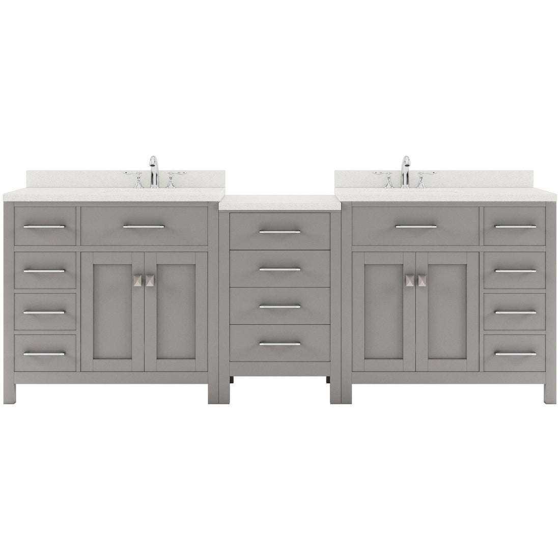 Caroline Parkway 93" Double Bath Vanity Set with Dazzle White Quartz Top & Rectangular Right Offset Basin
