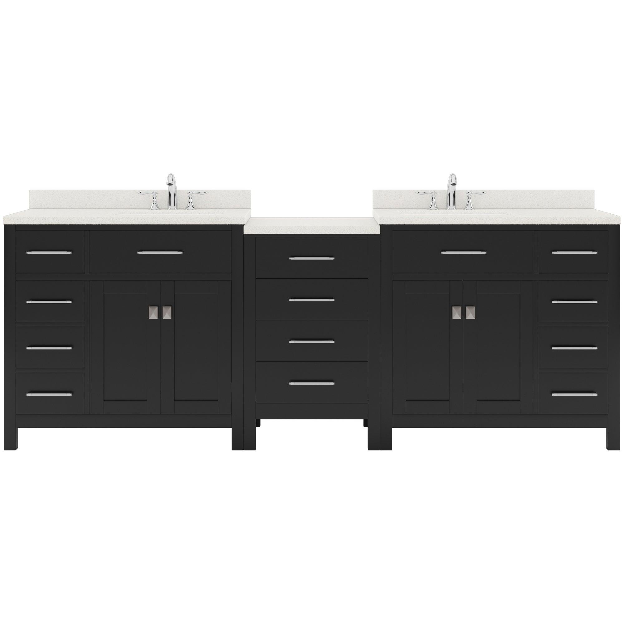 Caroline Parkway 93" Double Bath Vanity Set with Dazzle White Quartz Top & Rectangular Right Offset Basin