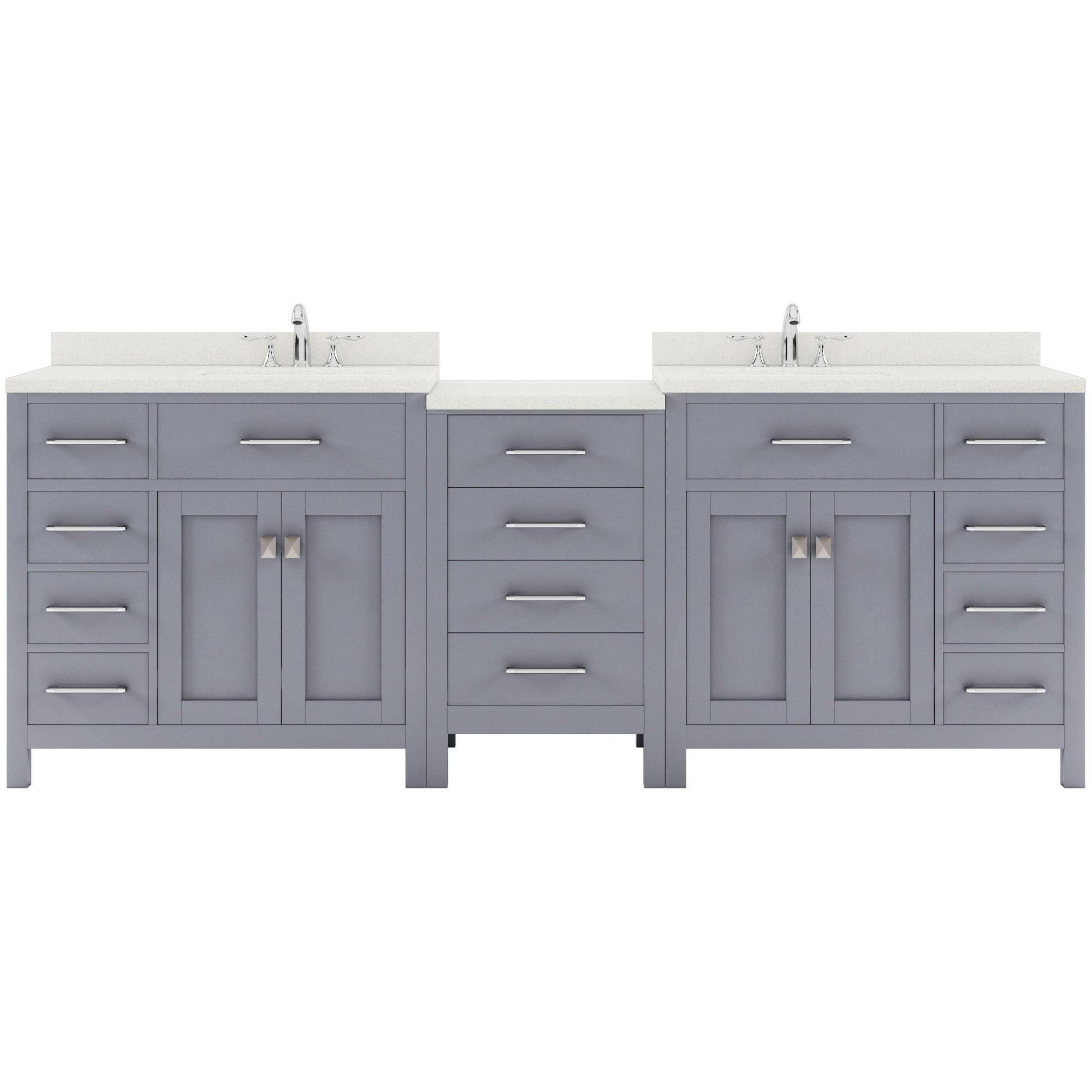 Caroline Parkway 93" Double Bath Vanity Set with Dazzle White Quartz Top & Rectangular Right Offset Basin