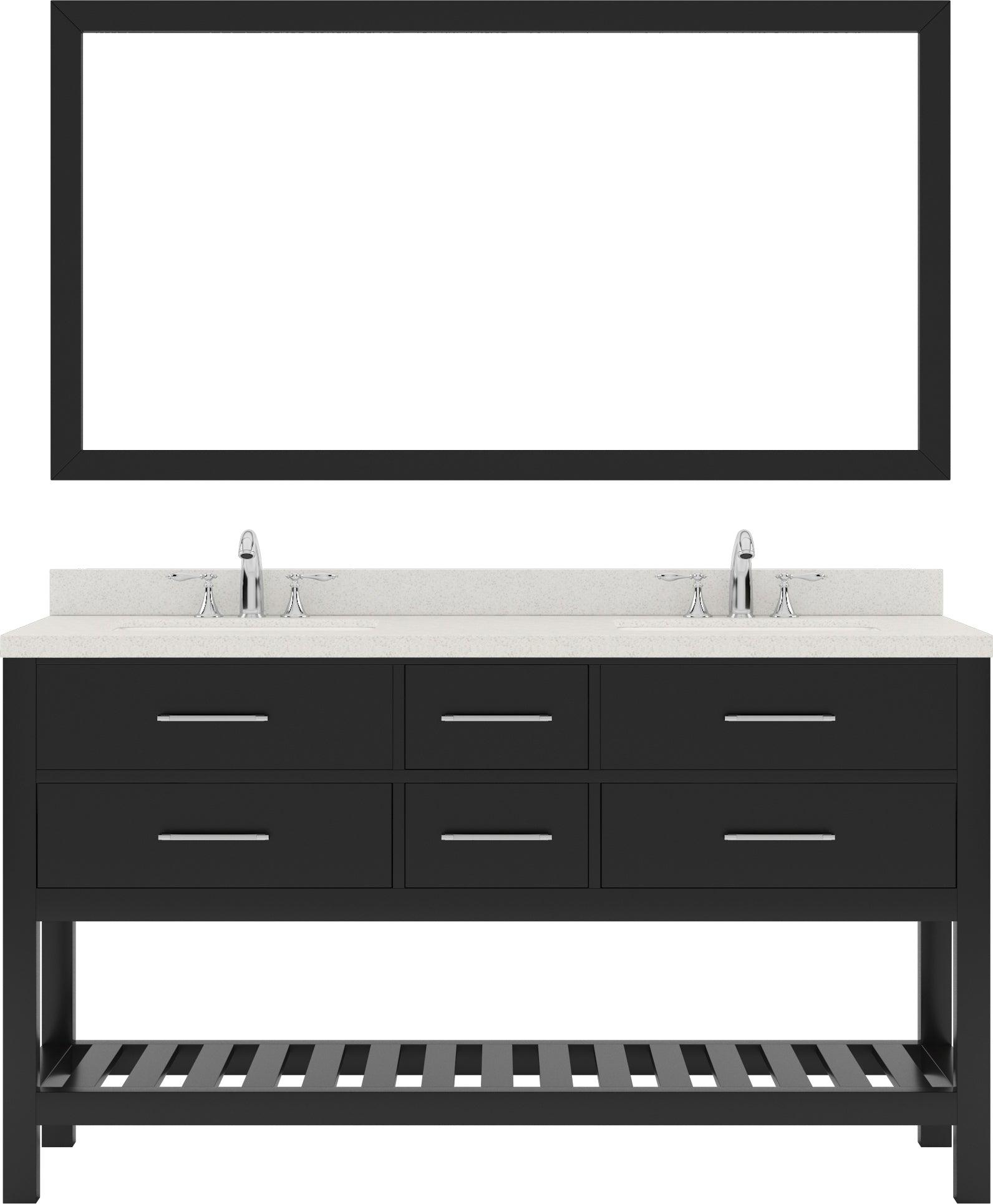 MD-2260-DWQRO-ES_ Espresso Caroline Estate 60" Double Bath Vanity Set with Dazzle White Quartz Top & Oval Double Centered Basin, 1 mirror