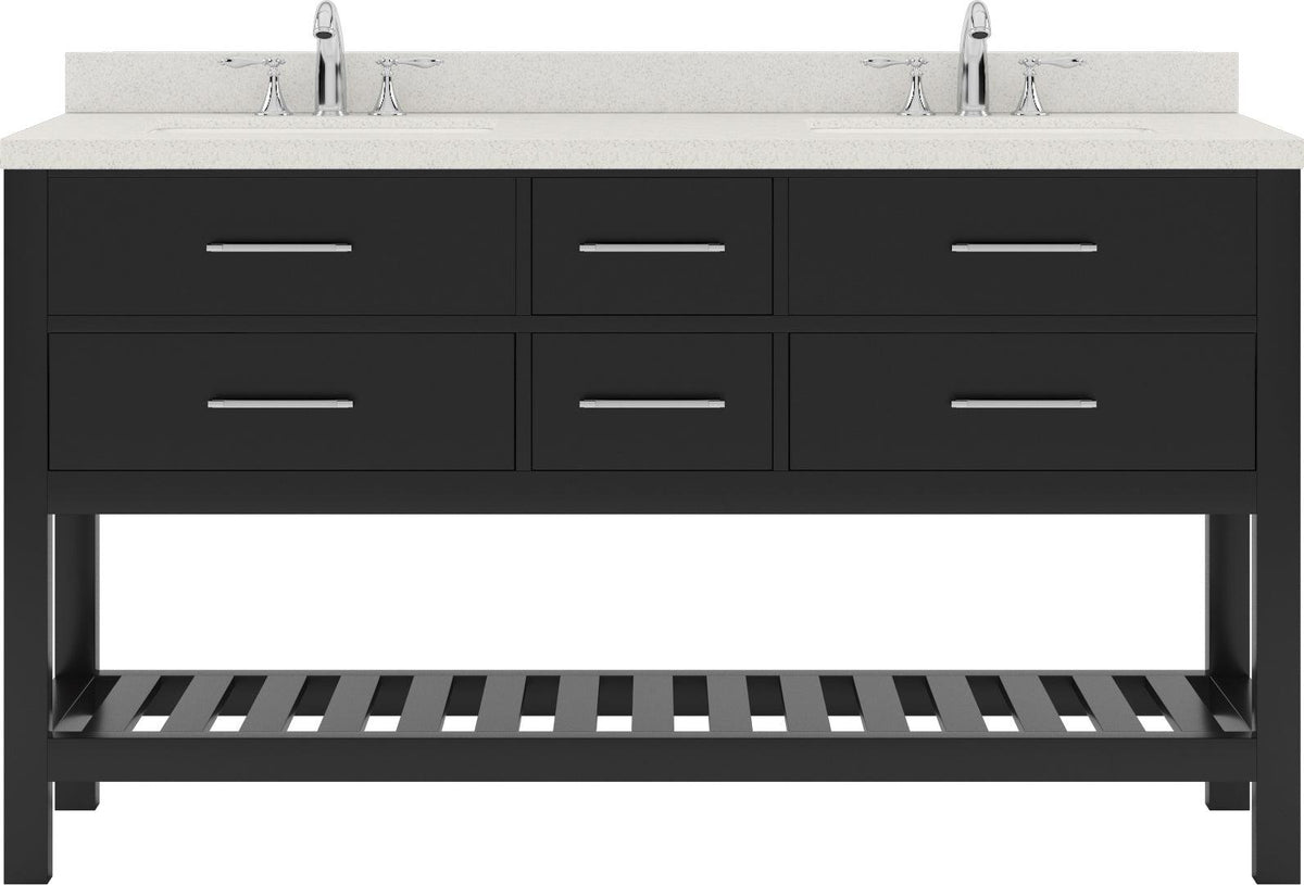 MD-2260-DWQRO-ES_ Espresso Caroline Estate 60" Double Bath Vanity Set with Dazzle White Quartz Top & Oval Double Centered Basin