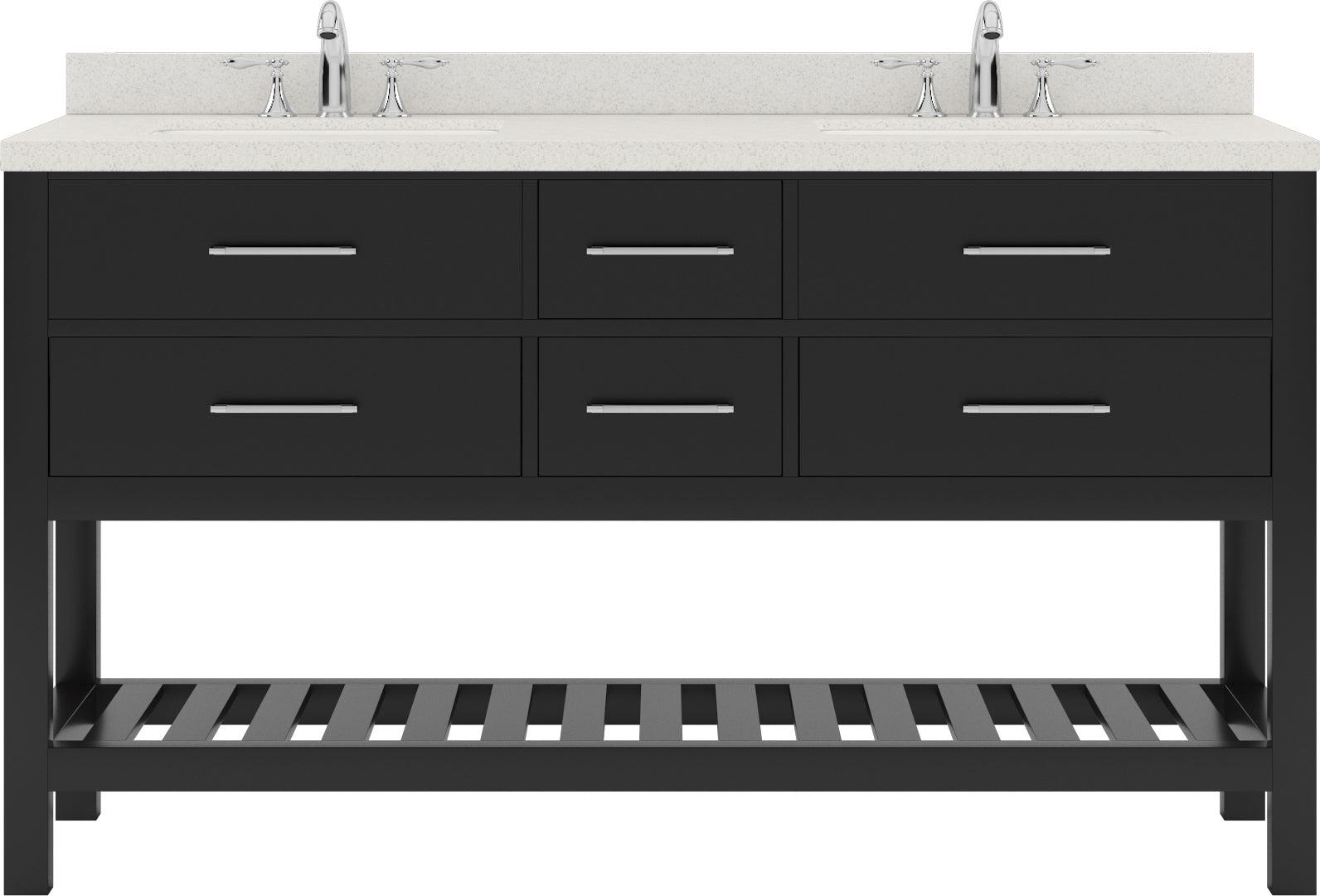 MD-2260-DWQRO-ES_ Espresso Caroline Estate 60" Double Bath Vanity Set with Dazzle White Quartz Top & Oval Double Centered Basin