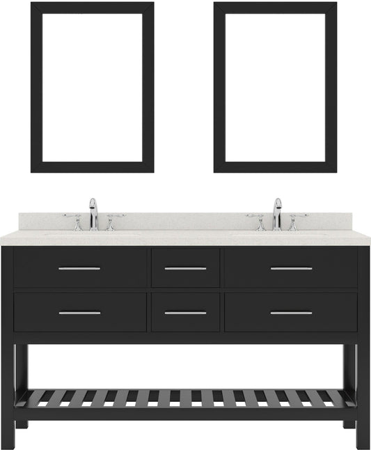 MD-2260-DWQRO-ES_ Espresso Caroline Estate 60" Double Bath Vanity Set with Dazzle White Quartz Top & Oval Double Centered Basin, 2 mirrors