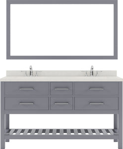 MD-2260-DWQRO-GR Gray Caroline Estate 60" Double Bath Vanity Set with Dazzle White Quartz Top & Oval Double Centered Basin, 1 mirror