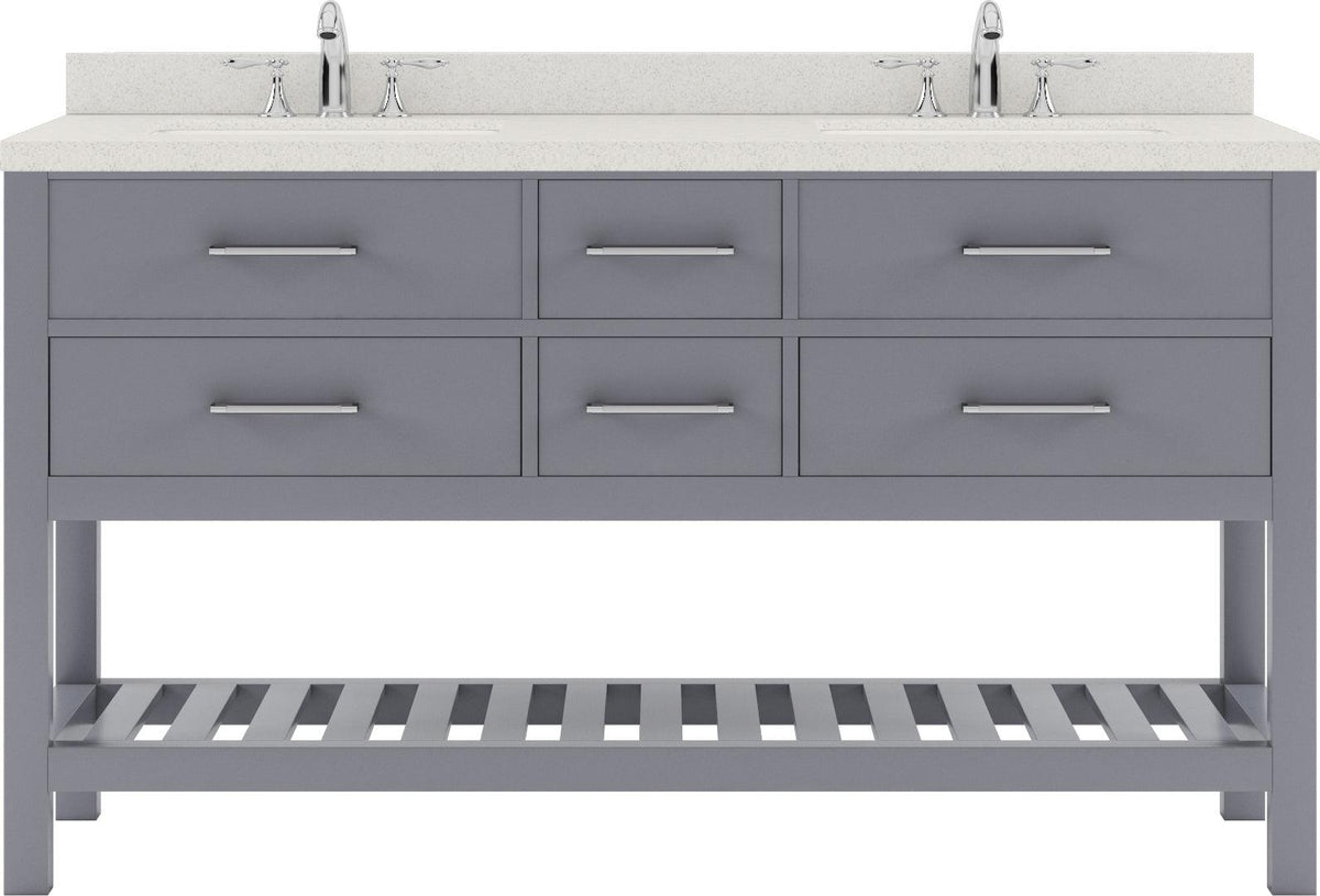 MD-2260-DWQRO-GR Gray Caroline Estate 60" Double Bath Vanity Set with Dazzle White Quartz Top & Oval Double Centered Basin