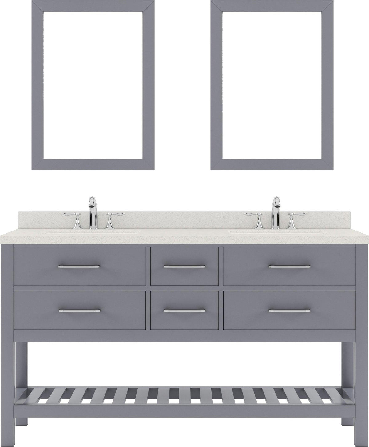 MD-2260-DWQRO-GR Gray Caroline Estate 60" Double Bath Vanity Set with Dazzle White Quartz Top & Oval Double Centered Basin, 2 mirrors