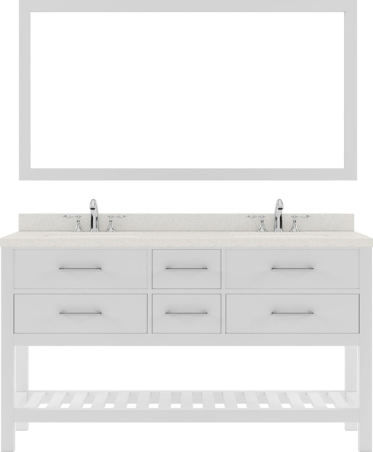 MD-2260-DWQRO-WH White Caroline Estate 60" Double Bath Vanity Set with Dazzle White Quartz Top & Oval Double Centered Basin, 1 mirror