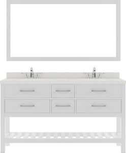 MD-2260-DWQRO-WH White Caroline Estate 60" Double Bath Vanity Set with Dazzle White Quartz Top & Oval Double Centered Basin, 1 mirror