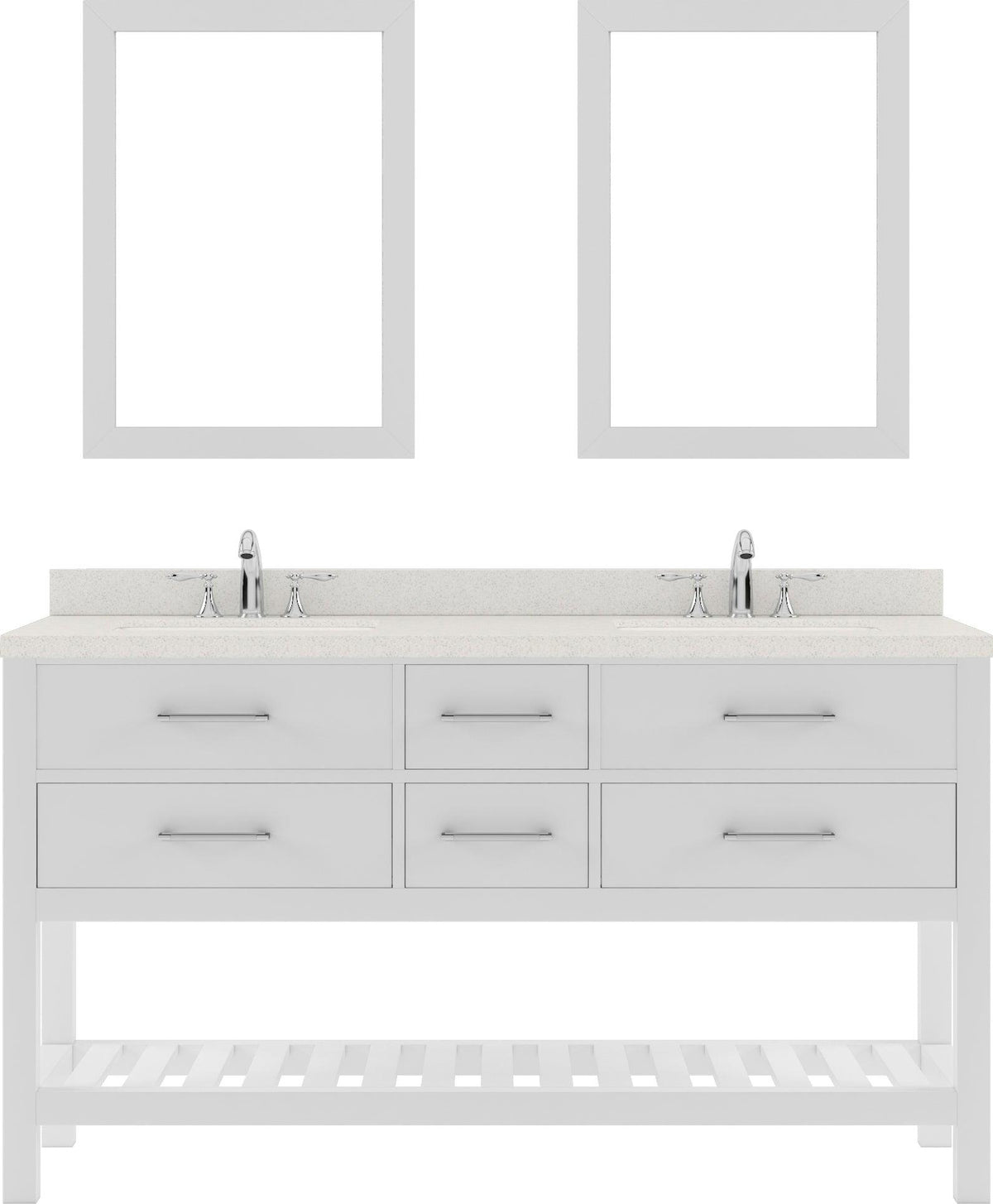 MD-2260-DWQRO-WH White Caroline Estate 60" Double Bath Vanity Set with Dazzle White Quartz Top & Oval Double Centered Basin, 2 mirrors