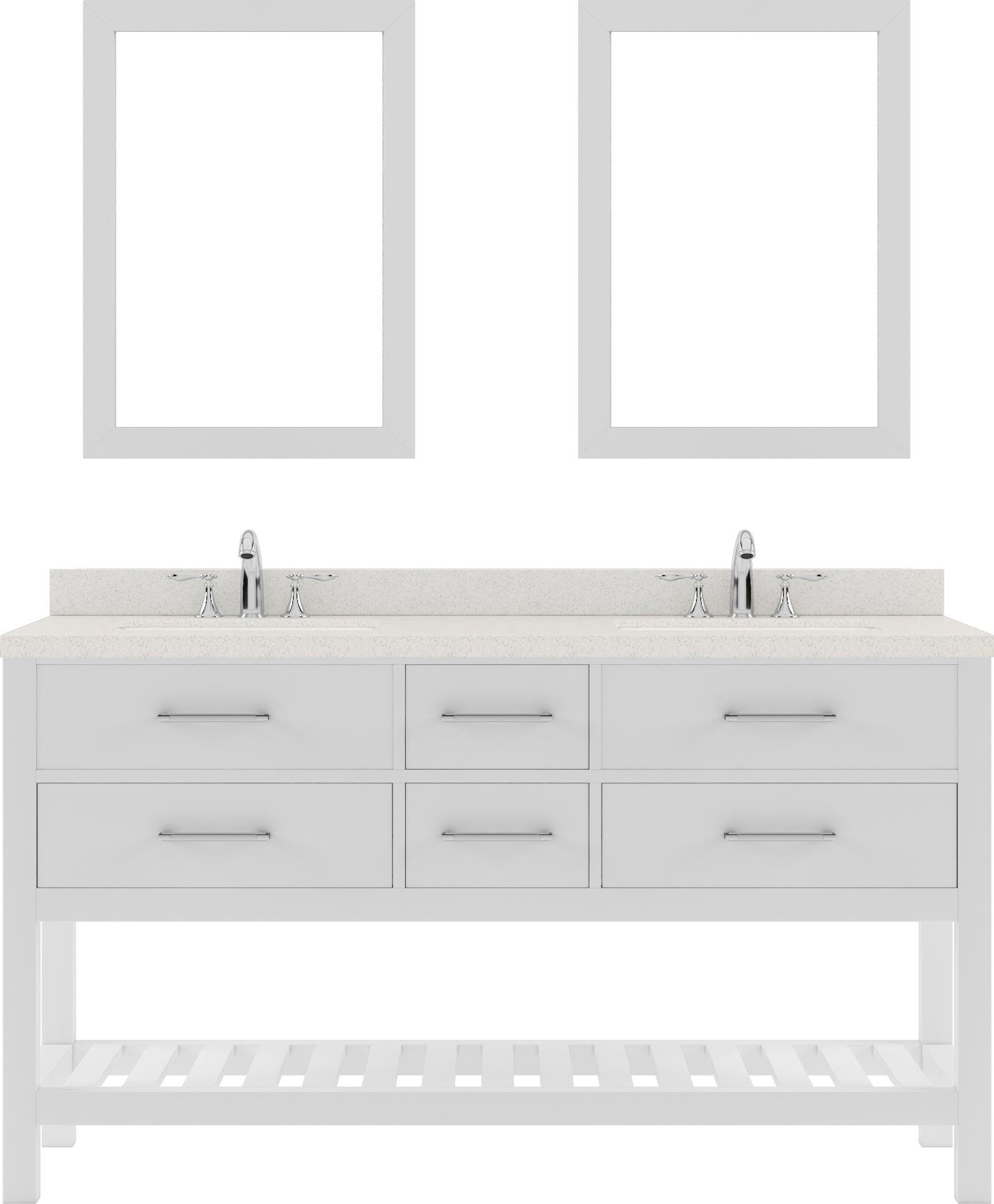 MD-2260-DWQRO-WH White Caroline Estate 60" Double Bath Vanity Set with Dazzle White Quartz Top & Oval Double Centered Basin, 2 mirrors
