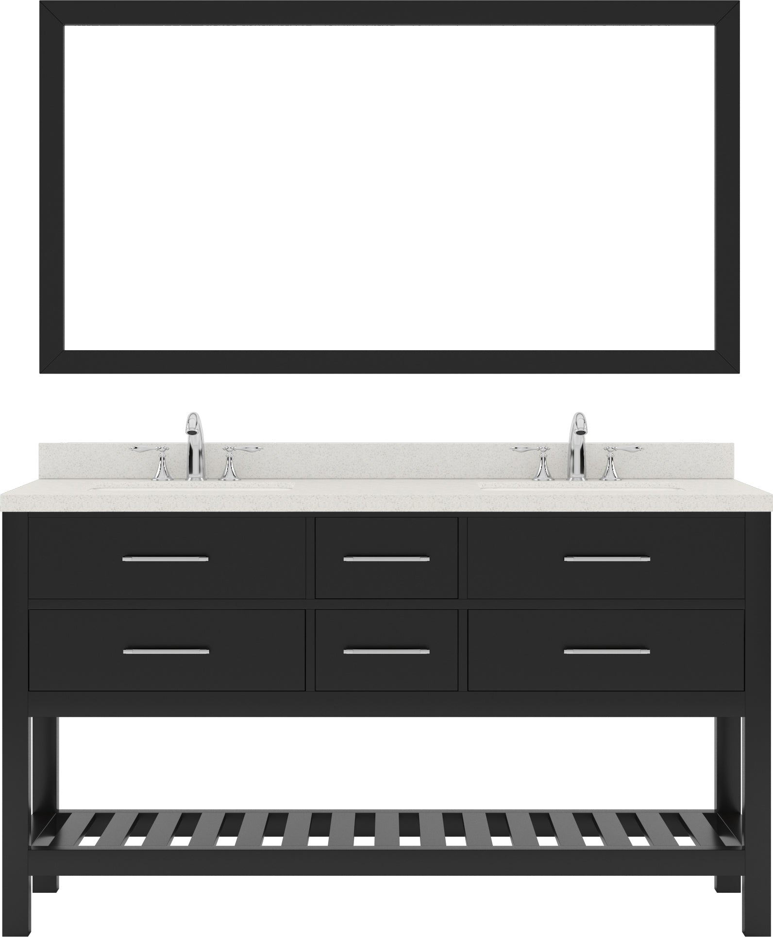 MD-2260-DWQSQ-ES Espresso Caroline Estate 60" Double Bath Vanity Set with Dazzle White Quartz Top & Rectangular Double Centered Basin, 1 Mirror