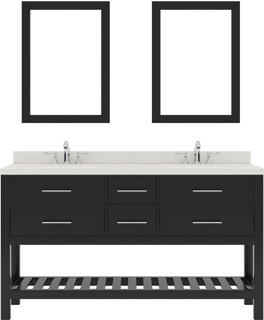 MD-2260-DWQSQ-ES Espresso Caroline Estate 60" Double Bath Vanity Set with Dazzle White Quartz Top & Rectangular Double Centered Basin, 2 Mirrors