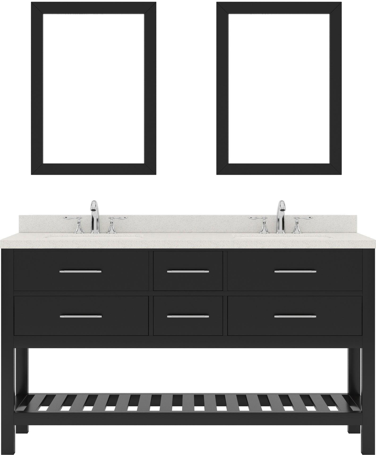 MD-2260-DWQSQ-ES Espresso Caroline Estate 60" Double Bath Vanity Set with Dazzle White Quartz Top & Rectangular Double Centered Basin, 2 Mirrors