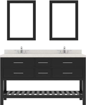 MD-2260-DWQSQ-ES Espresso Caroline Estate 60" Double Bath Vanity Set with Dazzle White Quartz Top & Rectangular Double Centered Basin, 2 Mirrors