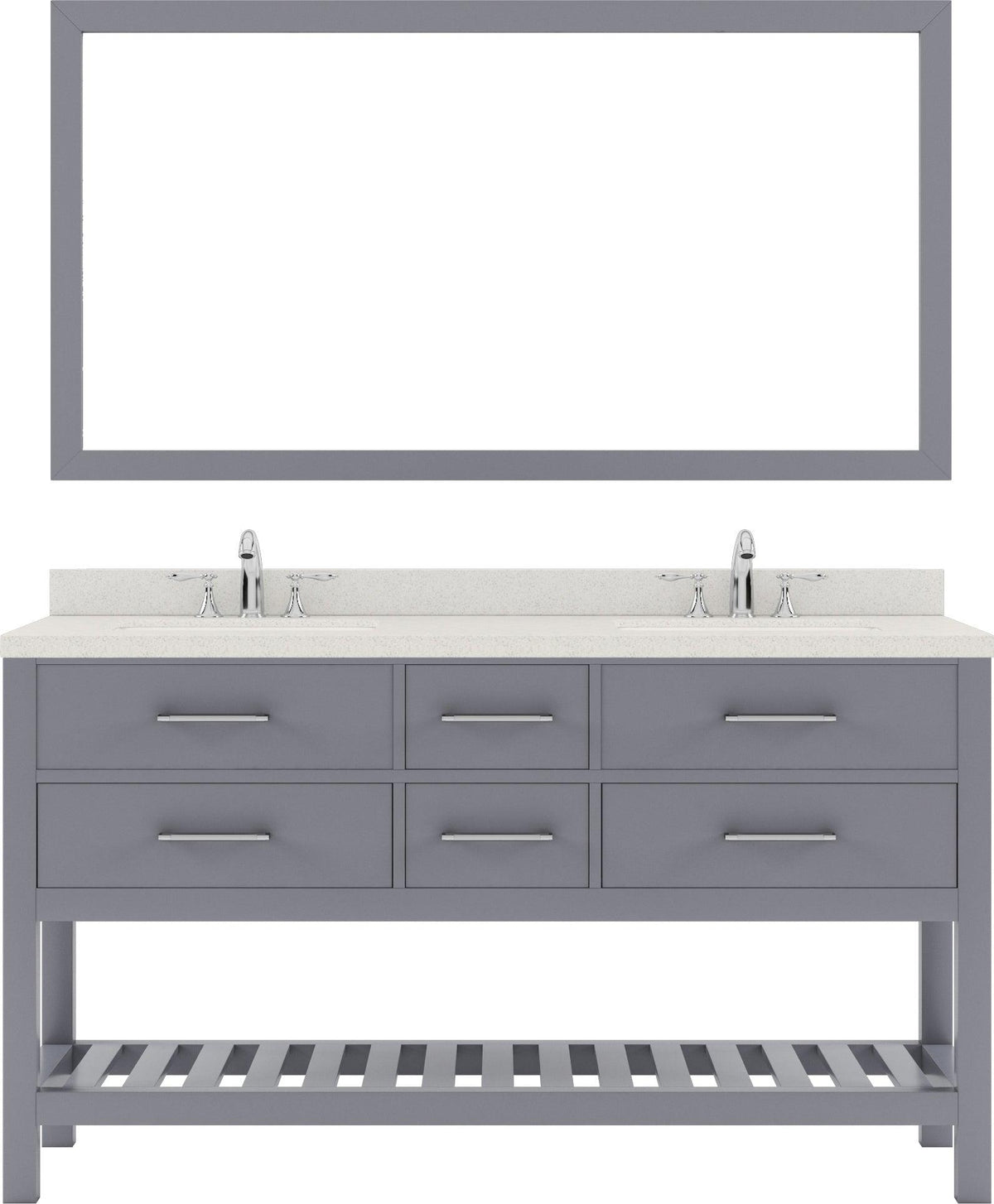 MD-2260-DWQSQ-GR Gray Caroline Estate 60" Double Bath Vanity Set with Dazzle White Quartz Top & Rectangular Double Centered Basin, 1 Mirror