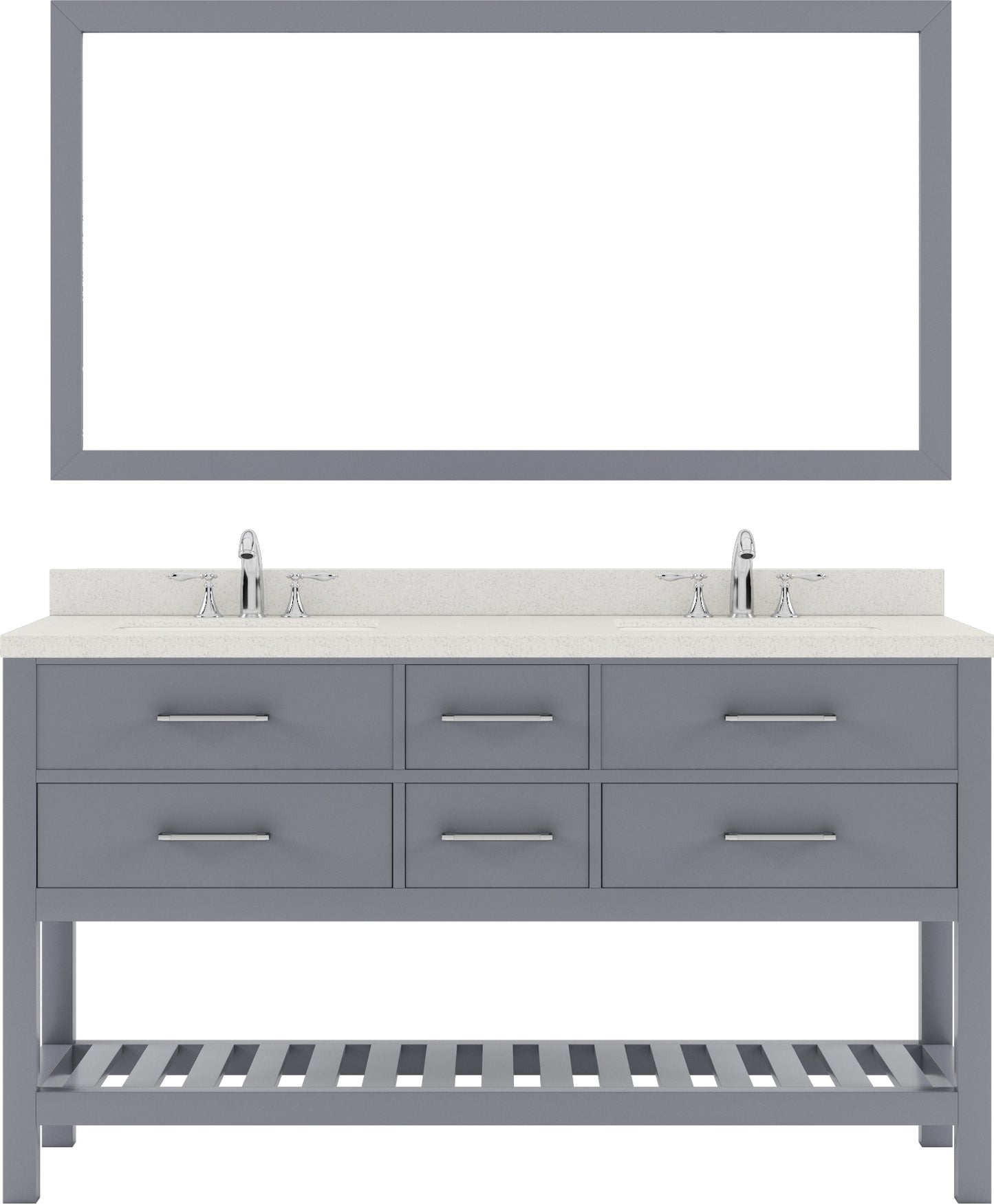 MD-2260-DWQSQ-GR Gray Caroline Estate 60" Double Bath Vanity Set with Dazzle White Quartz Top & Rectangular Double Centered Basin, 1 Mirror