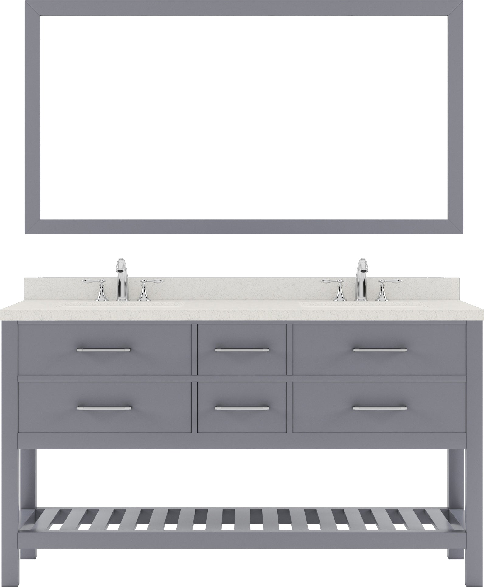 MD-2260-DWQSQ-GR Gray Caroline Estate 60" Double Bath Vanity Set with Dazzle White Quartz Top & Rectangular Double Centered Basin, 1 Mirror