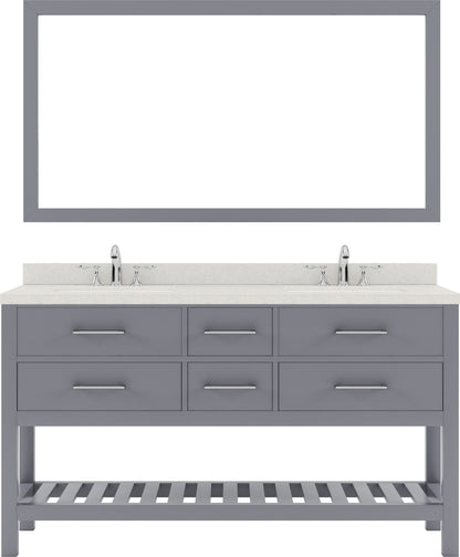 MD-2260-DWQSQ-GR Gray Caroline Estate 60" Double Bath Vanity Set with Dazzle White Quartz Top & Rectangular Double Centered Basin, 1 Mirror