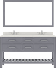 Load image into Gallery viewer, MD-2260-DWQSQ-GR Gray Caroline Estate 60&quot; Double Bath Vanity Set with Dazzle White Quartz Top &amp; Rectangular Double Centered Basin, 1 Mirror