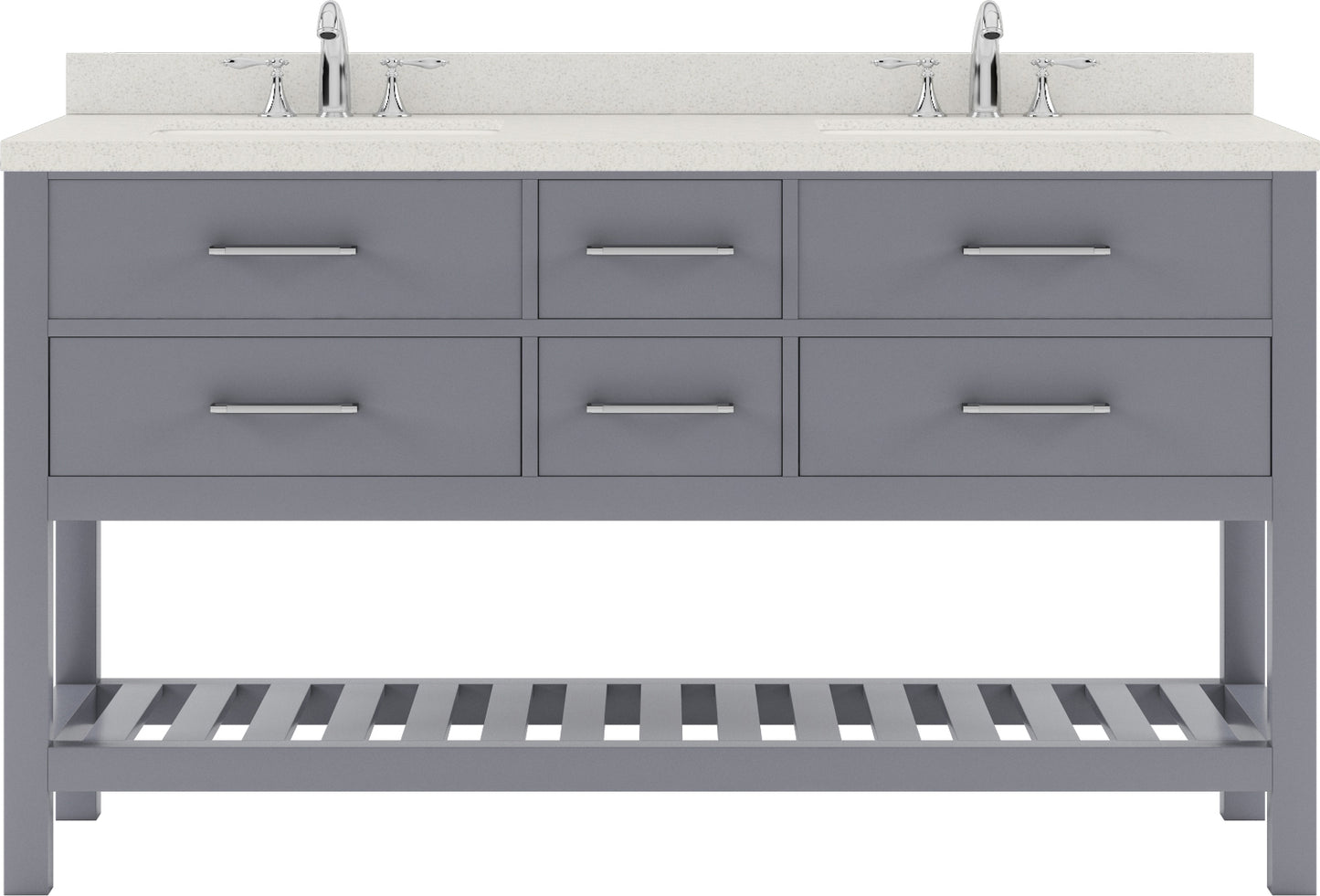 MD-2260-DWQSQ-GR Gray Caroline Estate 60" Double Bath Vanity Set with Dazzle White Quartz Top & Rectangular Double Centered Basin