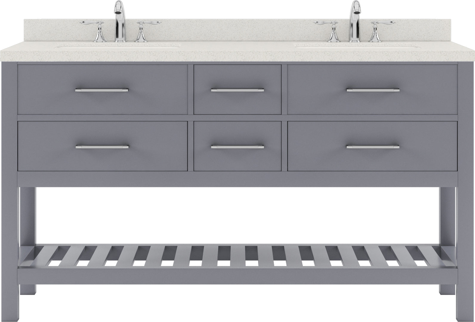 MD-2260-DWQSQ-GR Gray Caroline Estate 60" Double Bath Vanity Set with Dazzle White Quartz Top & Rectangular Double Centered Basin