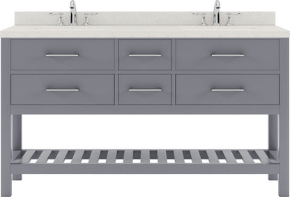 MD-2260-DWQSQ-GR Gray Caroline Estate 60" Double Bath Vanity Set with Dazzle White Quartz Top & Rectangular Double Centered Basin