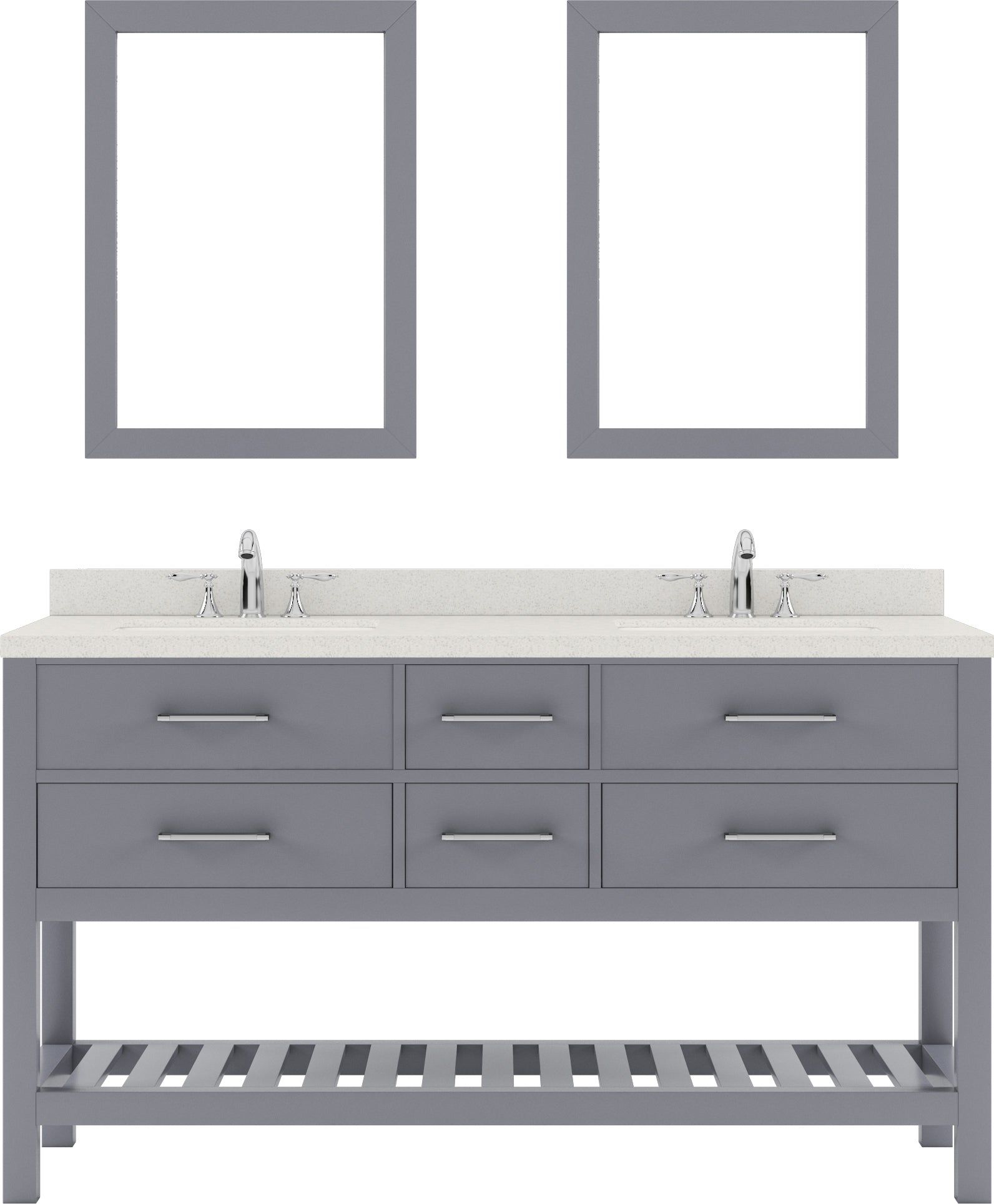 MD-2260-DWQSQ-GR Gray Caroline Estate 60" Double Bath Vanity Set with Dazzle White Quartz Top & Rectangular Double Centered Basin, 2 Mirrors