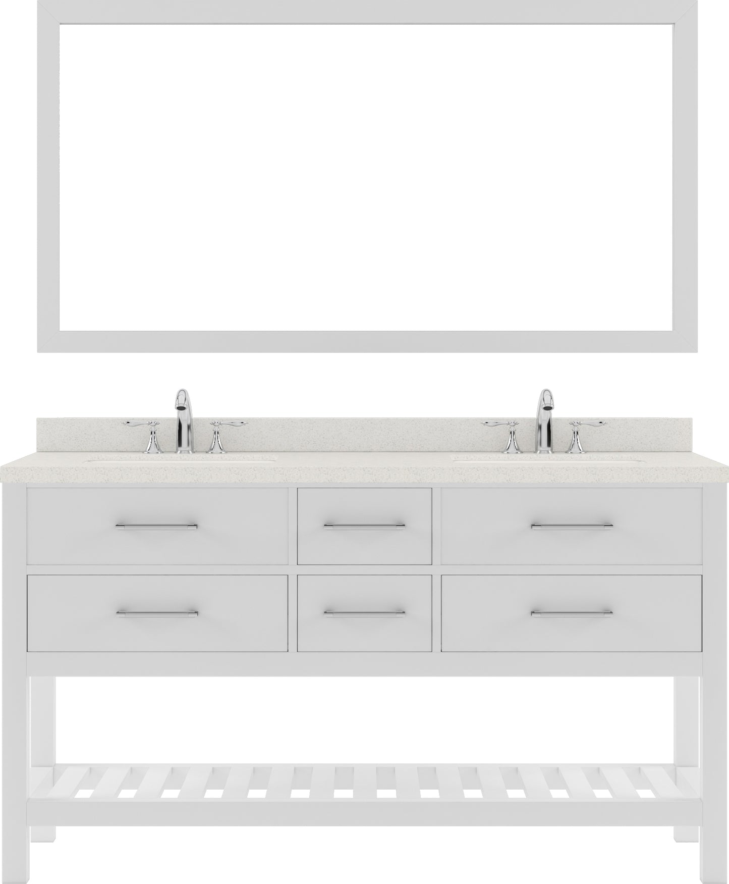 MD-2260-DWQSQ-WH White Caroline Estate 60" Double Bath Vanity Set with Dazzle White Quartz Top & Rectangular Double Centered Basin, 1 Mirror