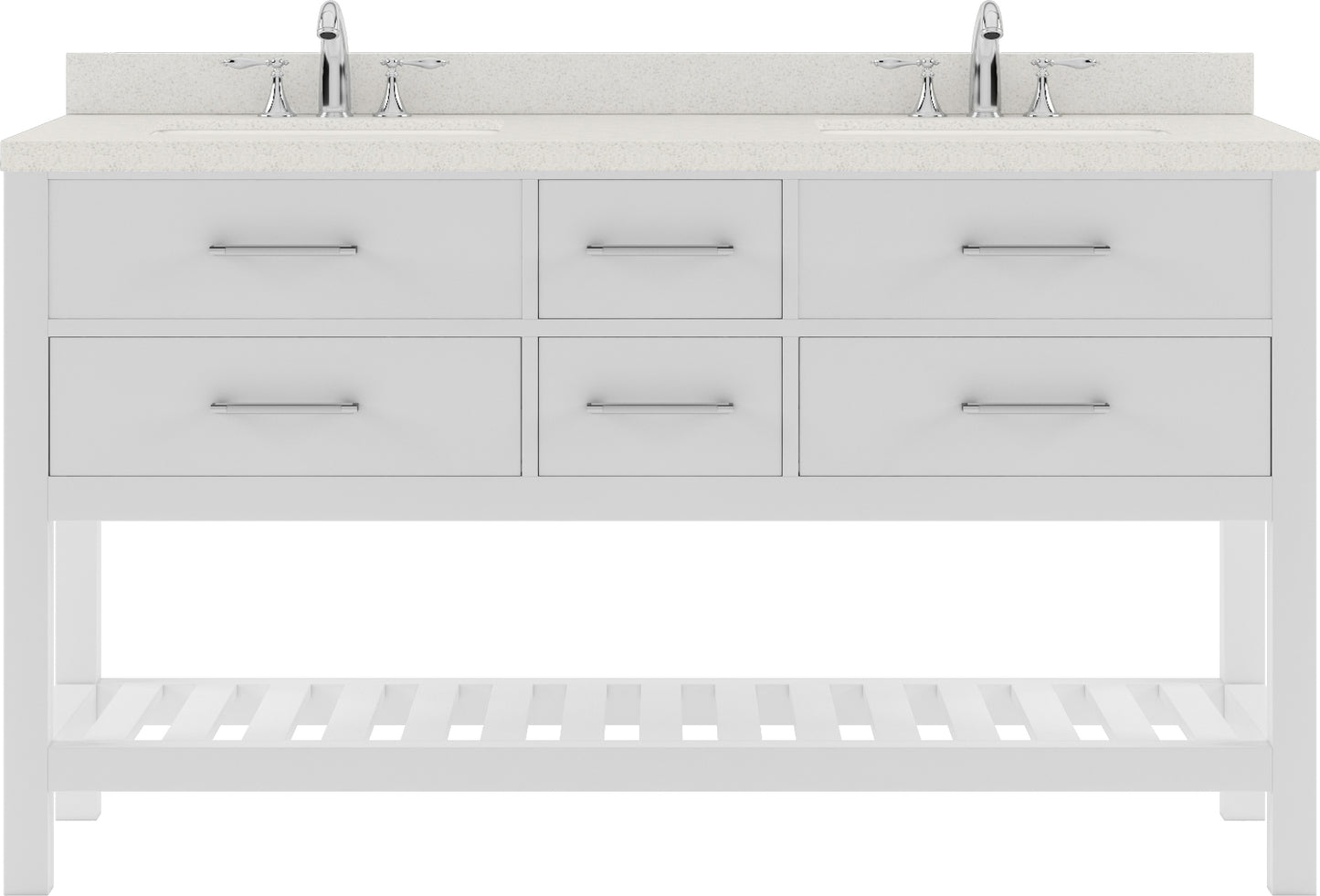 MD-2260-DWQSQ-WH White Caroline Estate 60" Double Bath Vanity Set with Dazzle White Quartz Top & Rectangular Double Centered Basin