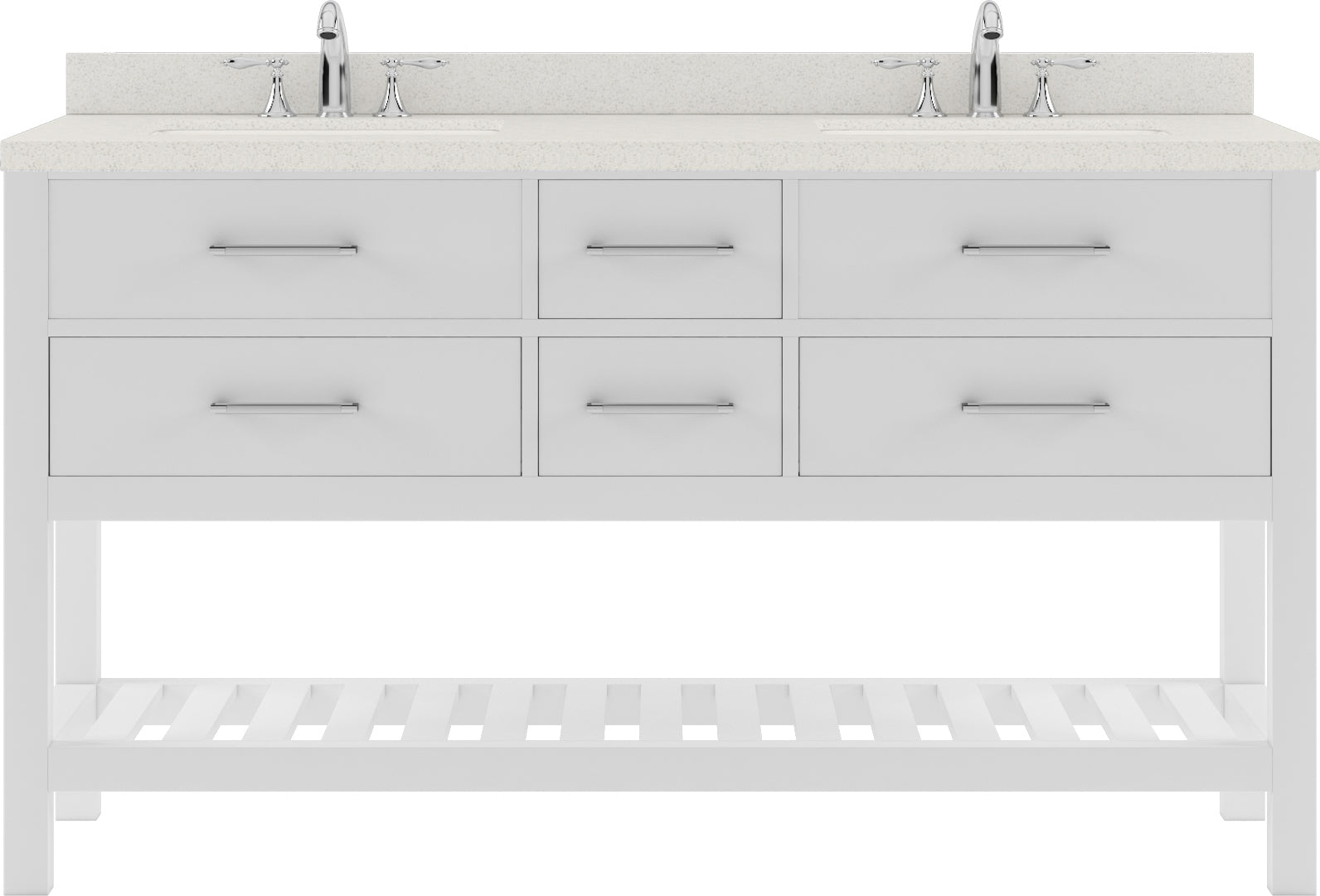 MD-2260-DWQSQ-WH White Caroline Estate 60" Double Bath Vanity Set with Dazzle White Quartz Top & Rectangular Double Centered Basin