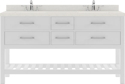 MD-2260-DWQSQ-WH White Caroline Estate 60" Double Bath Vanity Set with Dazzle White Quartz Top & Rectangular Double Centered Basin