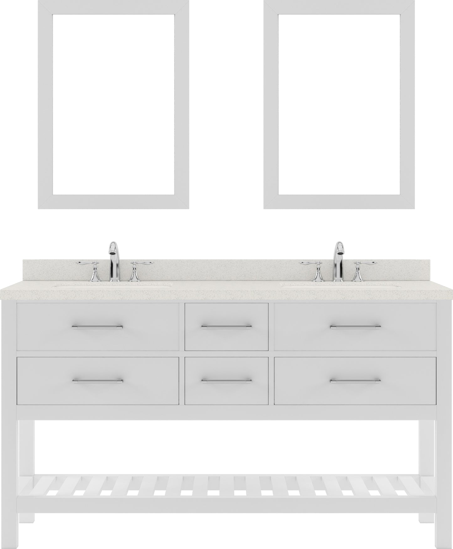 MD-2260-DWQSQ-WH White Caroline Estate 60" Double Bath Vanity Set with Dazzle White Quartz Top & Rectangular Double Centered Basin, 2 Mirrors