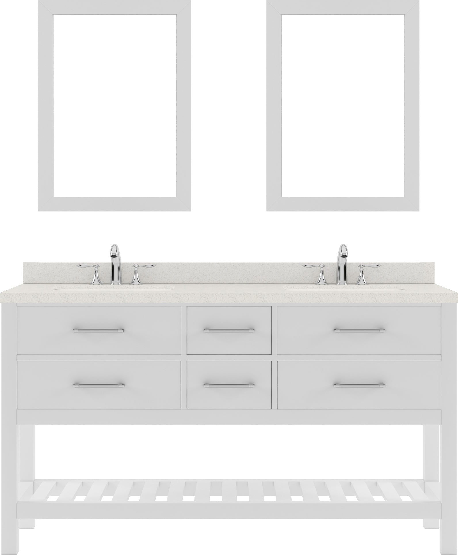 MD-2260-DWQSQ-WH White Caroline Estate 60" Double Bath Vanity Set with Dazzle White Quartz Top & Rectangular Double Centered Basin, 2 Mirrors