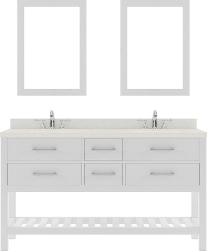 MD-2260-DWQSQ-WH White Caroline Estate 60" Double Bath Vanity Set with Dazzle White Quartz Top & Rectangular Double Centered Basin, 2 Mirrors