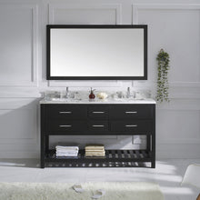 Load image into Gallery viewer, MD-2260-WMSQ-ES Espresso Caroline Estate 60&quot; Double Bath Vanity Set with Italian Carrara White Marble Top &amp; Rectangular Double Centered Basin. 1 Mirror