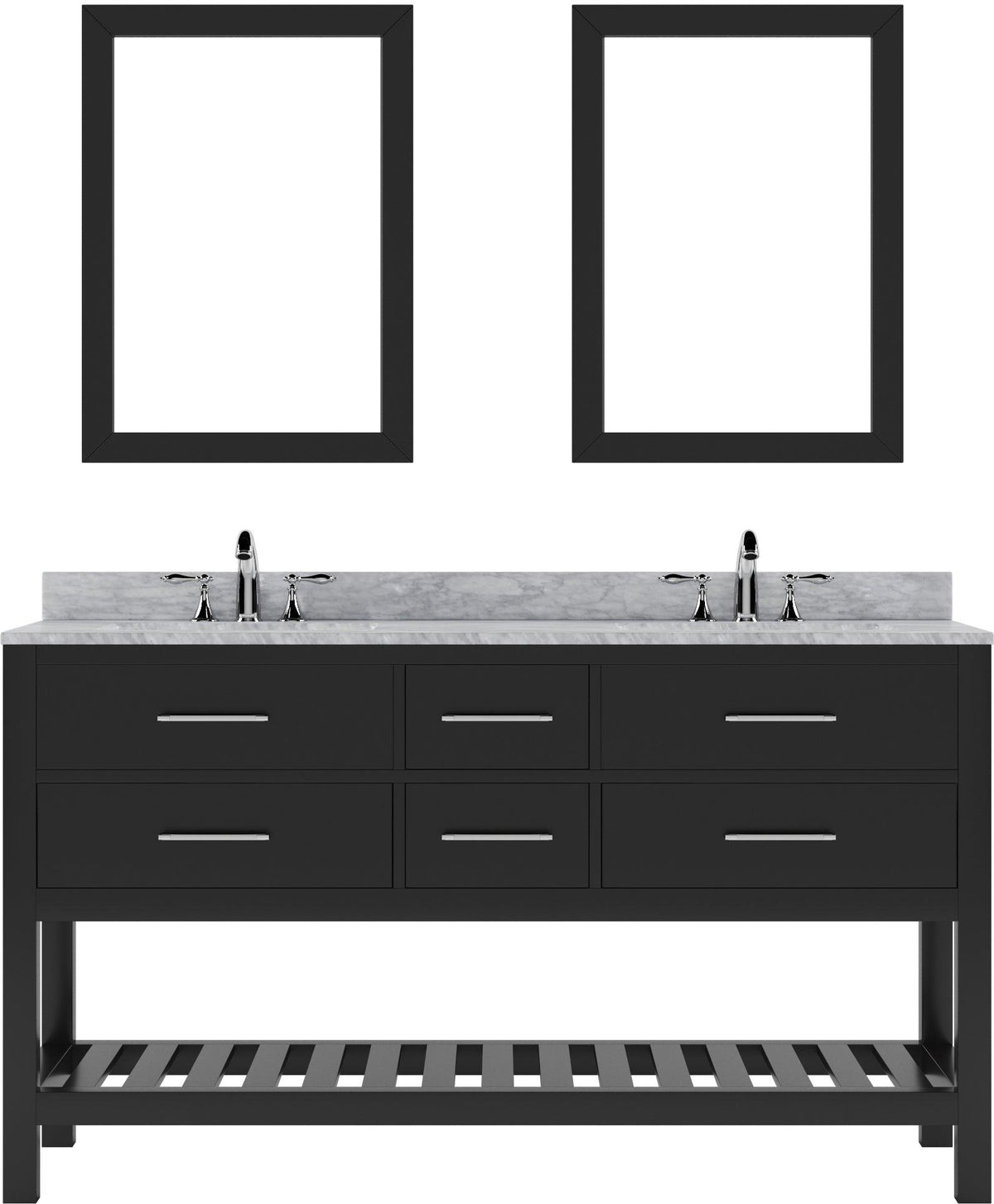 MD-2260-WMSQ-ES Espresso Caroline Estate 60" Double Bath Vanity Set with Italian Carrara White Marble Top & Rectangular Double Centered Basin. 2 Mirrors