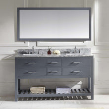 Load image into Gallery viewer, MD-2260-WMSQ-GR Gray Caroline Estate 60&quot; Double Bath Vanity Set with Italian Carrara White Marble Top &amp; Rectangular Double Centered Basin. 1 Mirror