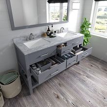 Load image into Gallery viewer, MD-2260-WMSQ-GR Gray Caroline Estate 60&quot; Double Bath Vanity Set with Italian Carrara White Marble Top &amp; Rectangular Double Centered Basin. 1 Mirror open