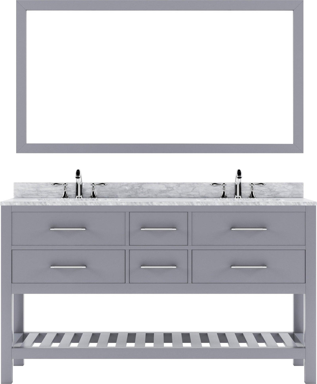 MD-2260-WMSQ-GR Gray Caroline Estate 60" Double Bath Vanity Set with Italian Carrara White Marble Top & Rectangular Double Centered Basin. 1 Mirror