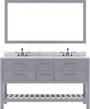 Load image into Gallery viewer, MD-2260-WMSQ-GR Gray Caroline Estate 60&quot; Double Bath Vanity Set with Italian Carrara White Marble Top &amp; Rectangular Double Centered Basin. 1 Mirror