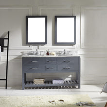 Load image into Gallery viewer, MD-2260-WMSQ-GR Gray Caroline Estate 60&quot; Double Bath Vanity Set with Italian Carrara White Marble Top &amp; Rectangular Double Centered Basin. 2 Mirrors