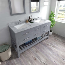 Load image into Gallery viewer, MD-2260-WMSQ-GR Gray Caroline Estate 60&quot; Double Bath Vanity Set with Italian Carrara White Marble Top &amp; Rectangular Double Centered Basin. 2 Mirrors side