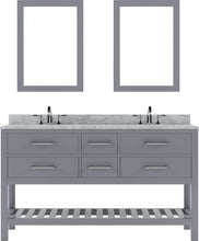 Load image into Gallery viewer, MD-2260-WMSQ-GR Gray Caroline Estate 60&quot; Double Bath Vanity Set with Italian Carrara White Marble Top &amp; Rectangular Double Centered Basin. 2 Mirrors