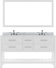 Load image into Gallery viewer, MD-2260-WMSQ-WH White Caroline Estate 60&quot; Double Bath Vanity Set with Italian Carrara White Marble Top &amp; Rectangular Double Centered Basin. 1 Mirror