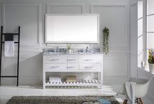 Load image into Gallery viewer, MD-2260-WMSQ-WH White Caroline Estate 60&quot; Double Bath Vanity Set with Italian Carrara White Marble Top &amp; Rectangular Double Centered Basin. 1 Mirror front