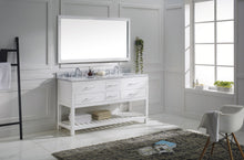 Load image into Gallery viewer, MD-2260-WMSQ-WH White Caroline Estate 60&quot; Double Bath Vanity Set with Italian Carrara White Marble Top &amp; Rectangular Double Centered Basin. 1 Mirror side