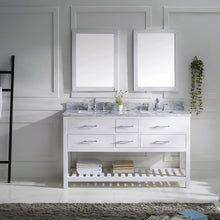 Load image into Gallery viewer, MD-2260-WMSQ-WH White Caroline Estate 60&quot; Double Bath Vanity Set with Italian Carrara White Marble Top &amp; Rectangular Double Centered Basin. 2 Mirrors