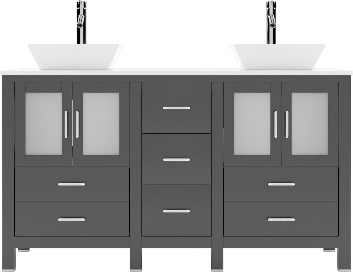 MD-4305-S-ES Espresso Bradford 60" Double Bath Vanity, White Engineered Stone Top,  Rectangular Double Centered Basin