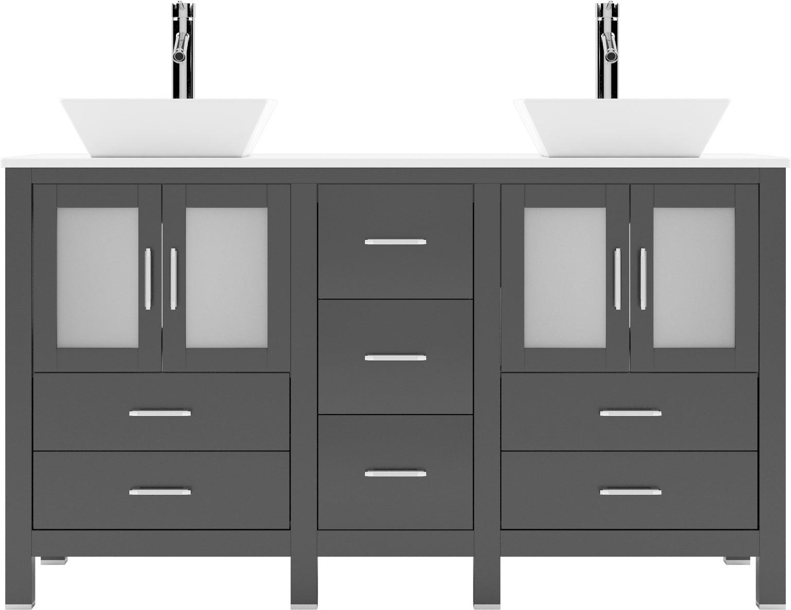 MD-4305-S-ES Espresso Bradford 60" Double Bath Vanity, White Engineered Stone Top,  Rectangular Double Centered Basin