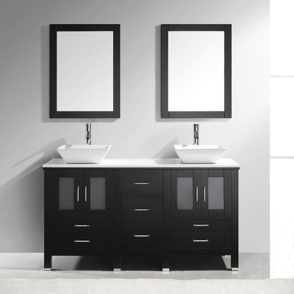 MD-4305-S-ES Espresso Bradford 60" Double Bath Vanity, White Engineered Stone Top,  Rectangular Double Centered Basin, Mirror2